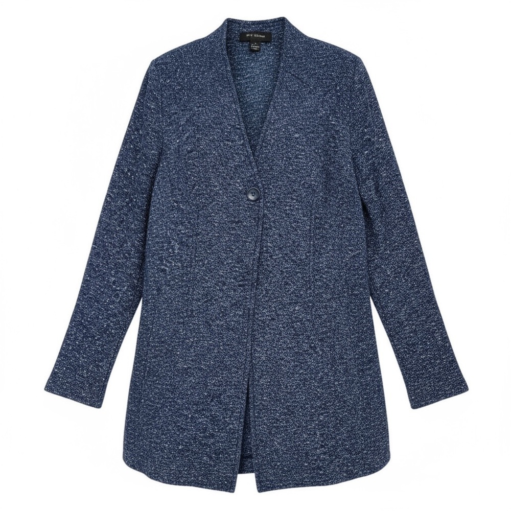 St. John Blue Wool Blend Tweed Single Button Lady Blazer Jacket‎ Size 10